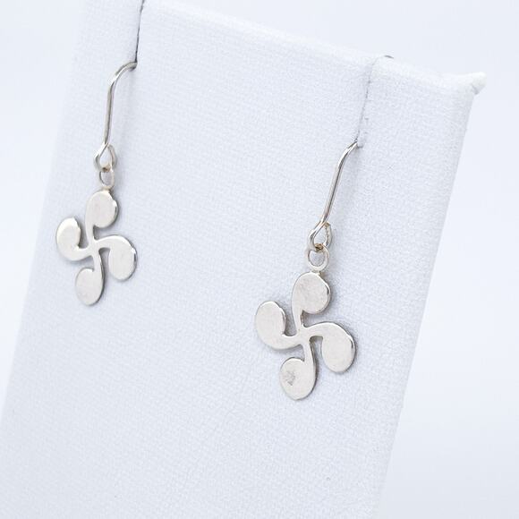 Vintage Sterling Silver 925 Basque Cross Lauburu Dangle Earrings - Picture 4 of 7
